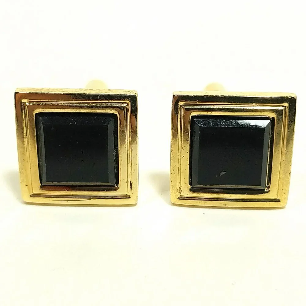 Vintage Black And Gold Tone Cufflinks CLASSIC Men's Formal Wear Accessory #1289